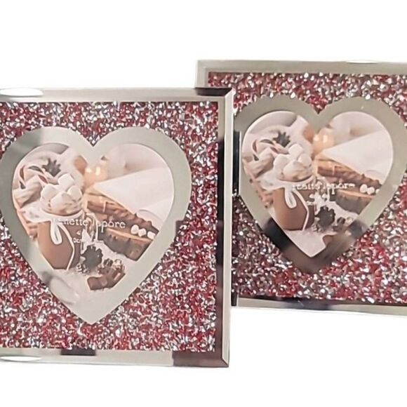 Nanette Lepore Red/Silver Rhinestone Encrusted Heart Photo Frames - Picture 1 of 8